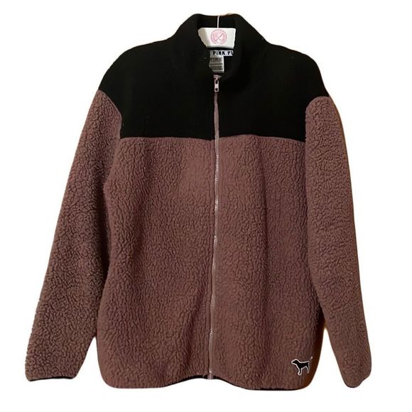 •PINK•VSP SHERPA COLOR BLOCK FULL ZIP JACKET BEGONIA/BLACK SIZE XS VGUC - Picture 1 of 6
